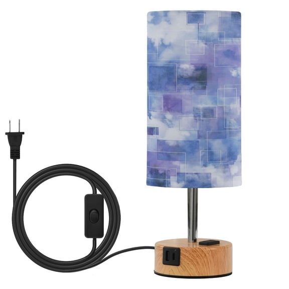 Touch Control Table Lamp with LED Bulb Bedside Lamp for Bedroom Living Room Blue Squares and Shapes