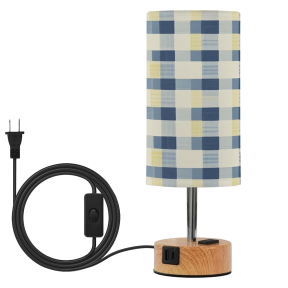 Touch Control Table Lamp with LED Bulb Bedside Lamp for Bedroom Living Room Blue and Yellow Gingham