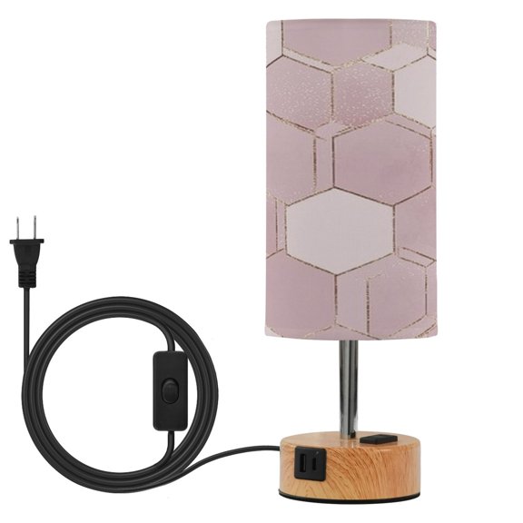 Touch Control Table Lamp with LED Bulb Bedside Lamp for Bedroom Living Room Blush Pink Hexagon