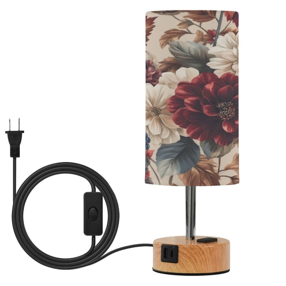 Touch Control Table Lamp with LED Bulb Bedside Lamp for Bedroom Living Room Burgundy Hydrangeas