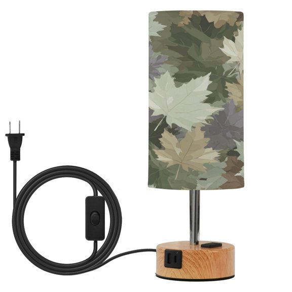 Touch Control Table Lamp with LED Bulb Bedside Lamp for Bedroom Living Room Camouflage Maple Leaves