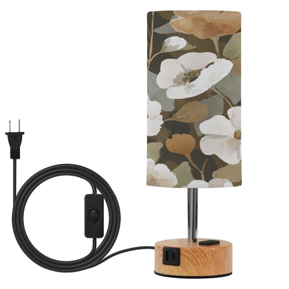 Touch Control Table Lamp with LED Bulb Bedside Lamp for Bedroom Living Room Camouflage White Flowers