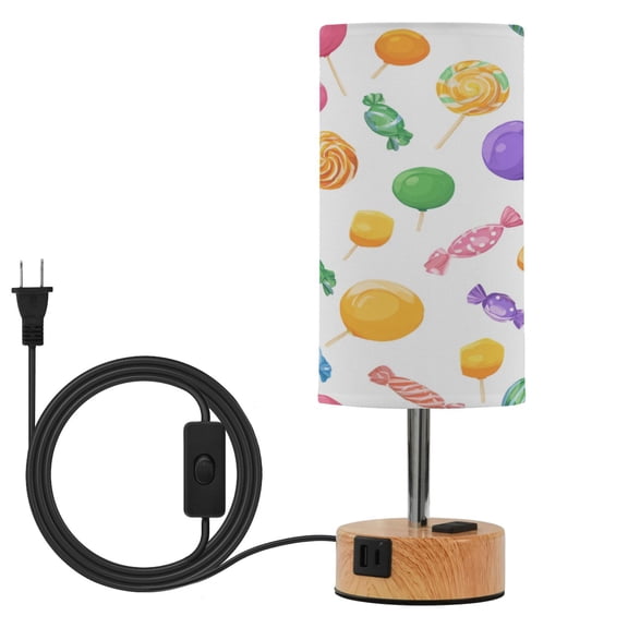 Touch Control Table Lamp with LED Bulb Bedside Lamp for Bedroom Living Room Cartoon Candy Pattern