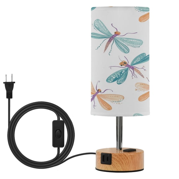Touch Control Table Lamp with LED Bulb Bedside Lamp for Bedroom Living Room Cartoon Dragonflies Pattern