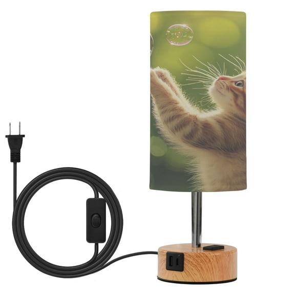 Touch Control Table Lamp with LED Bulb Bedside Lamp for Bedroom Living Room Cat and Bubbles