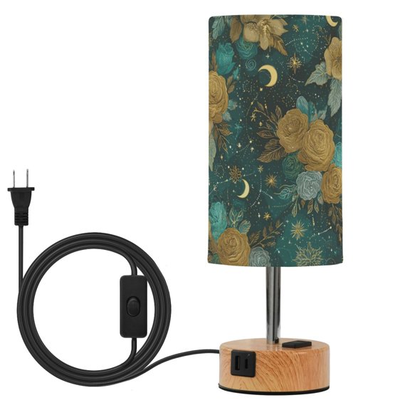 Touch Control Table Lamp with LED Bulb Bedside Lamp for Bedroom Living Room Celestial and Floral Elements