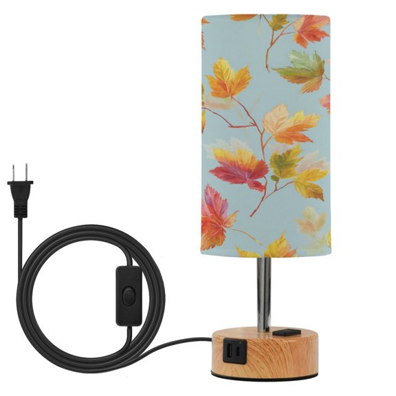 Touch Control Table Lamp with LED Bulb Bedside Lamp for Bedroom Living Room Colorful Autumn Maple Leaves