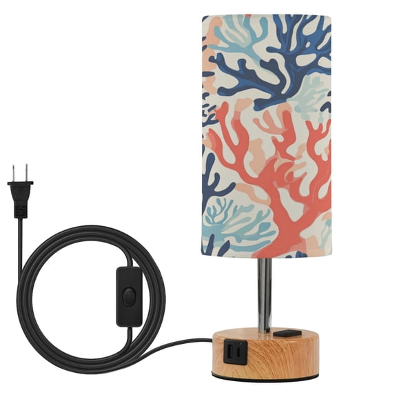 Touch Control Table Lamp with LED Bulb Bedside Lamp for Bedroom Living Room Coral Pattern
