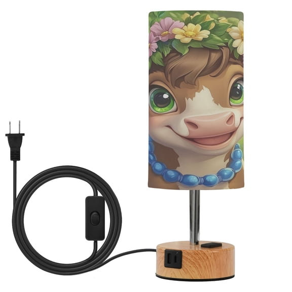 Touch Control Table Lamp with LED Bulb Bedside Lamp for Bedroom Living Room Cows with Smiles on Faces