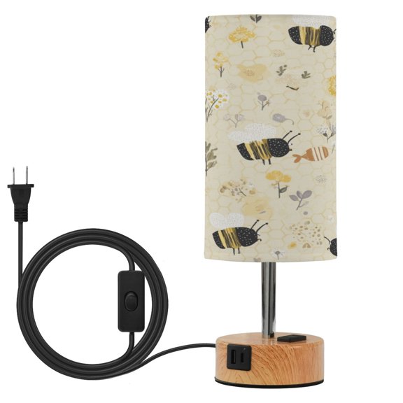 Touch Control Table Lamp with LED Bulb Bedside Lamp for Bedroom Living Room Cute Bees and Honeycomb Pattern