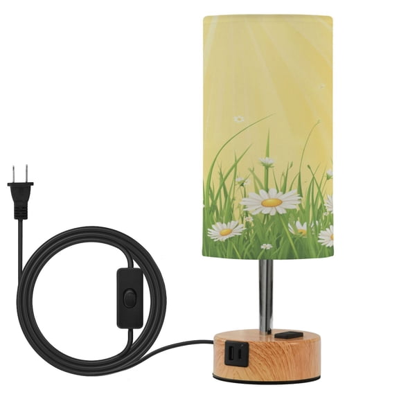Touch Control Table Lamp with LED Bulb Bedside Lamp for Bedroom Living Room Daisies and Sun Rays