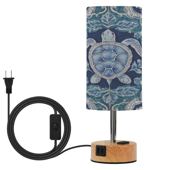 Touch Control Table Lamp with LED Bulb Bedside Lamp for Bedroom Living Room Dark Teal Turtle Pattern