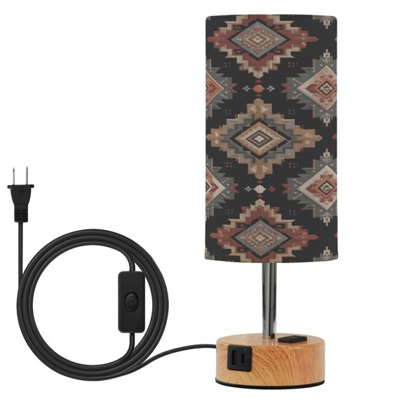 Touch Control Table Lamp with LED Bulb Bedside Lamp for Bedroom Living Room Earthy Tones Rhombus Shape