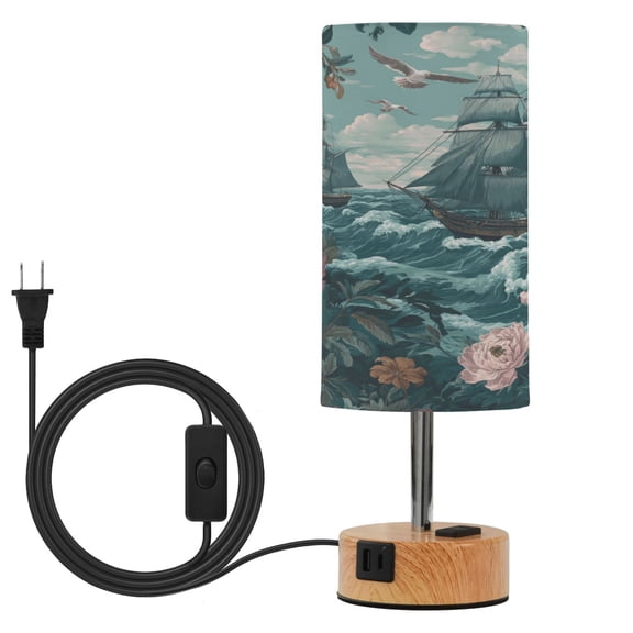 Touch Control Table Lamp with LED Bulb Bedside Lamp for Bedroom Living Room Elegant Nautical Scene