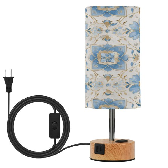 Touch Control Table Lamp with LED Bulb Bedside Lamp for Bedroom Living Room Elegant and Timeless Blue Flower