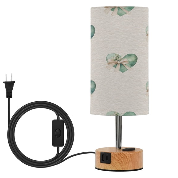 Touch Control Table Lamp with LED Bulb Bedside Lamp for Bedroom Living Room Emerald Green Hearts Pattern