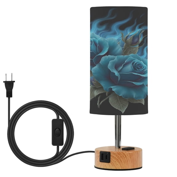 Touch Control Table Lamp with LED Bulb Bedside Lamp for Bedroom Living Room Eternal Blue Rose and Flame