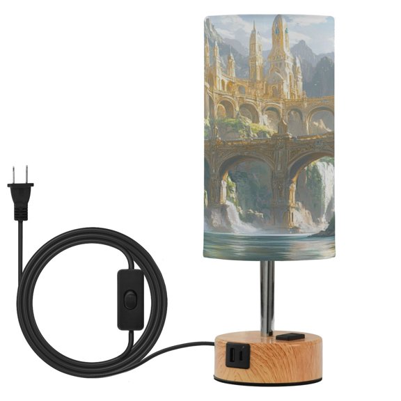 Touch Control Table Lamp with LED Bulb Bedside Lamp for Bedroom Living Room Fantasy City Bridge