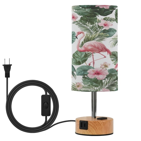 Touch Control Table Lamp with LED Bulb Bedside Lamp for Bedroom Living Room Flamingo and Tropical Leaves