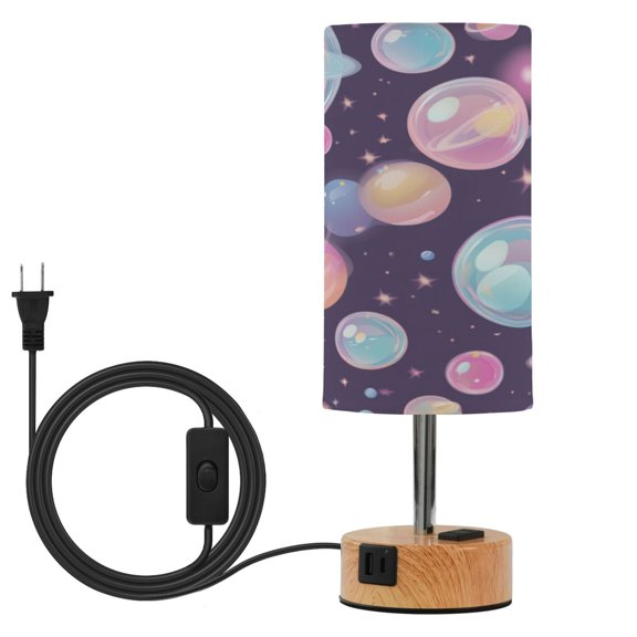 Touch Control Table Lamp with LED Bulb Bedside Lamp for Bedroom Living Room Floating Bubbles Pattern