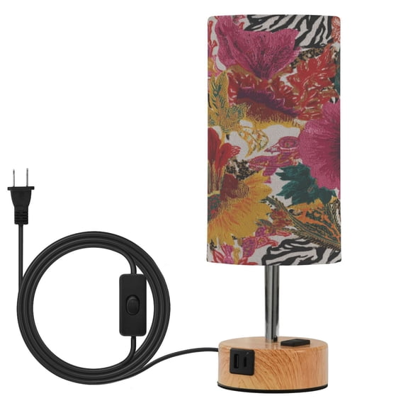 Touch Control Table Lamp with LED Bulb Bedside Lamp for Bedroom Living Room Flowers and Zebra Print