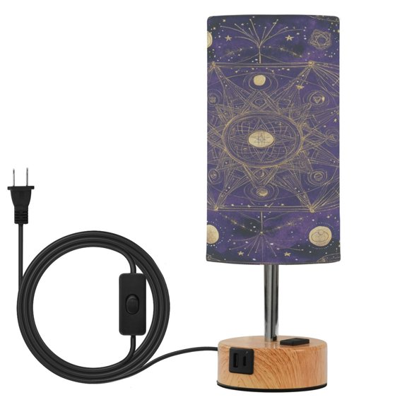 Touch Control Table Lamp with LED Bulb Bedside Lamp for Bedroom Living Room Gold Celestial Pattern