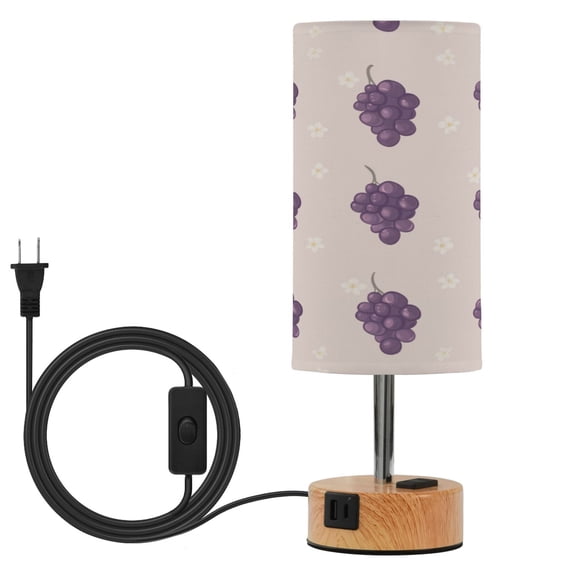 Touch Control Table Lamp with LED Bulb Bedside Lamp for Bedroom Living Room Grapes and Flowers Pattern