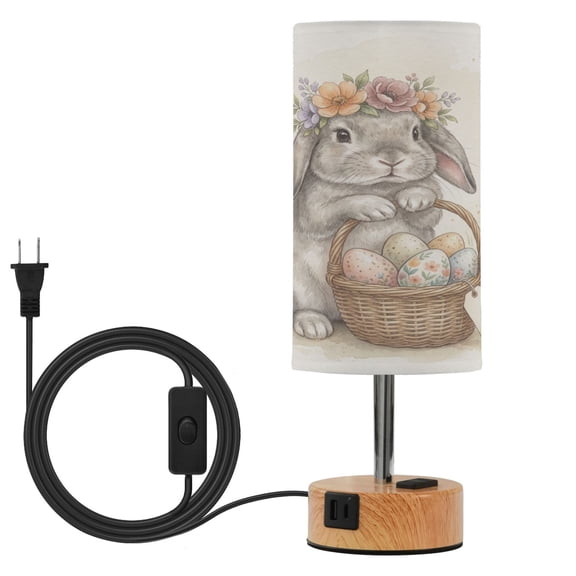 Touch Control Table Lamp with LED Bulb Bedside Lamp for Bedroom Living Room Gray Bunny Wearing Floral Crown
