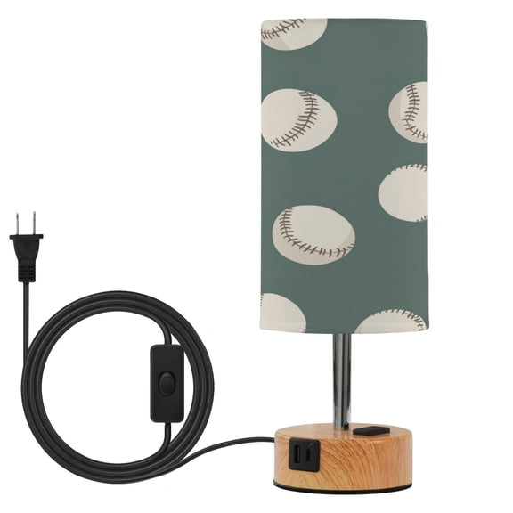 Touch Control Table Lamp with LED Bulb Bedside Lamp for Bedroom Living Room Green Baseball Pattern