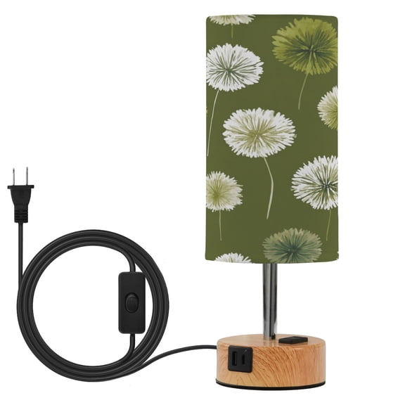 Touch Control Table Lamp with LED Bulb Bedside Lamp for Bedroom Living Room Green Dandelions Pattern