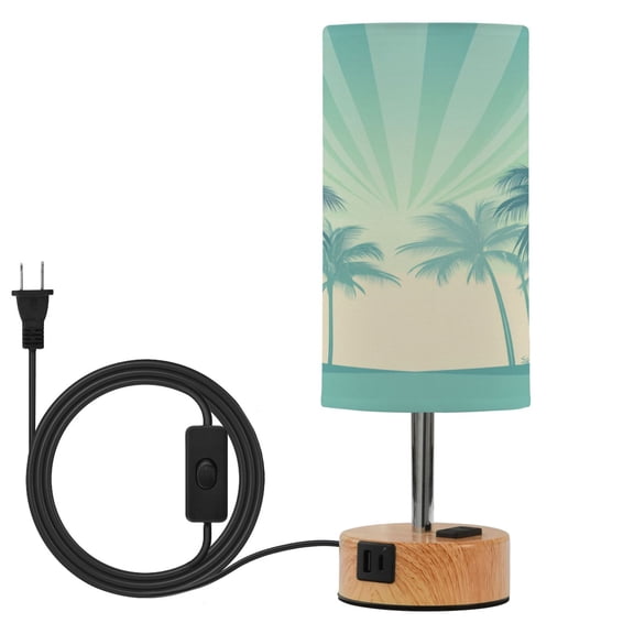 Touch Control Table Lamp with LED Bulb Bedside Lamp for Bedroom Living Room Green Palm Trees