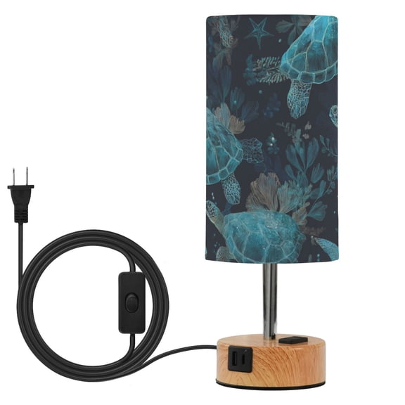 Touch Control Table Lamp with LED Bulb Bedside Lamp for Bedroom Living Room Green Sea Turtles Pattern