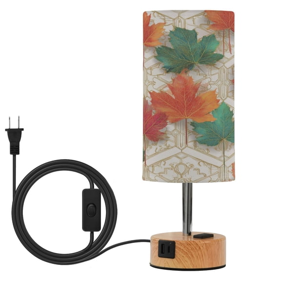 Touch Control Table Lamp with LED Bulb Bedside Lamp for Bedroom Living Room Green and Red Maple Leaves