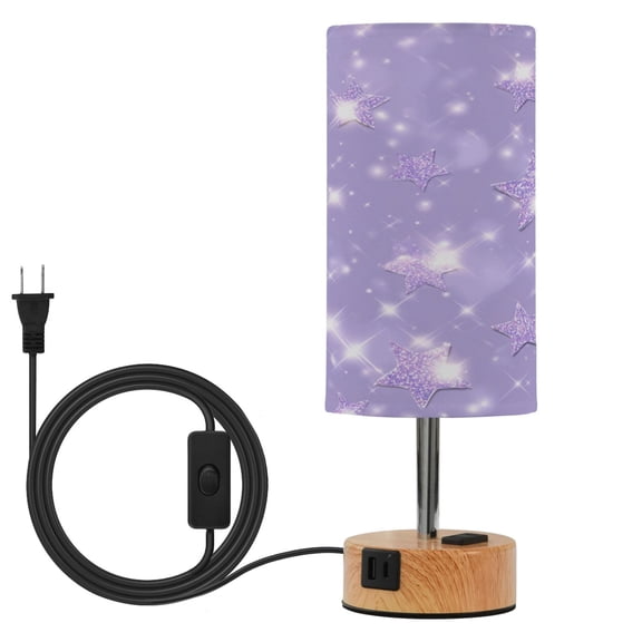 Touch Control Table Lamp with LED Bulb Bedside Lamp for Bedroom Living Room Lavender Glitter Stars Pattern