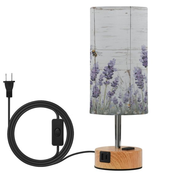 Touch Control Table Lamp with LED Bulb Bedside Lamp for Bedroom Living Room Lavender and Bees
