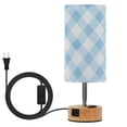 thumbnail image 1 of Touch Control Table Lamp with LED Bulb Bedside Lamp for Bedroom Living Room Light Blue and White Tartan, 1 of 8