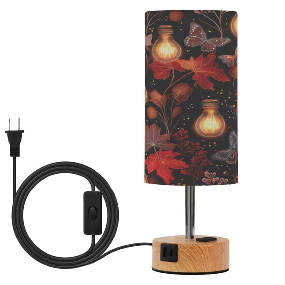 Touch Control Table Lamp with LED Bulb Bedside Lamp for Bedroom Living Room Light Bulbs and Maple Leaves