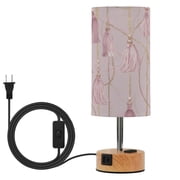 Touch Control Table Lamp with LED Bulb Bedside Lamp for Bedroom Living Room Light Pink Tassels