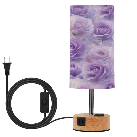 Touch Control Table Lamp with LED Bulb Bedside Lamp for Bedroom Living Room Light Purple Roses Pattern