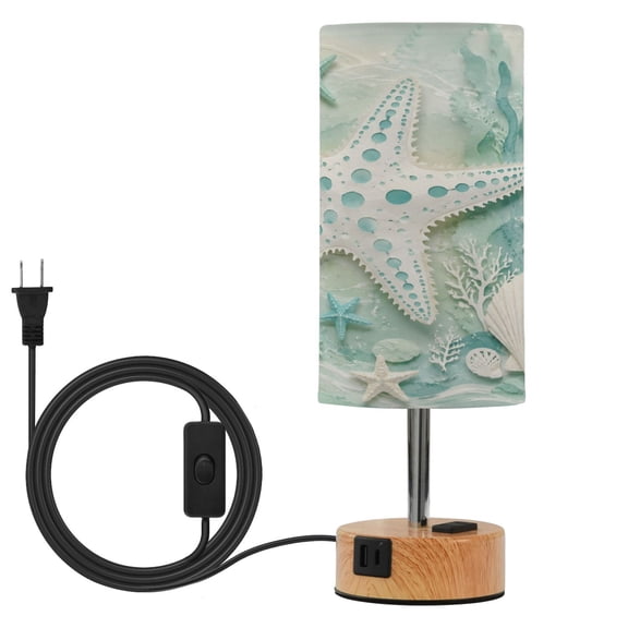 Touch Control Table Lamp with LED Bulb Bedside Lamp for Bedroom Living Room Mint Green Starfish