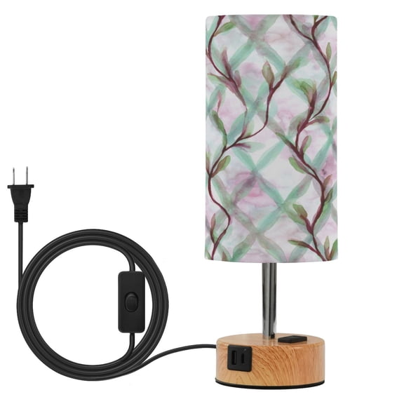 Touch Control Table Lamp with LED Bulb Bedside Lamp for Bedroom Living Room Mint Green Vines