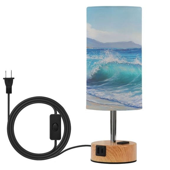 Touch Control Table Lamp with LED Bulb Bedside Lamp for Bedroom Living Room Ocean Waves