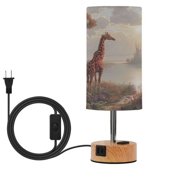 Touch Control Table Lamp with LED Bulb Bedside Lamp for Bedroom Living Room Oil Painting Of Giraffe