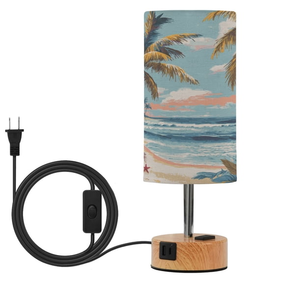 Touch Control Table Lamp with LED Bulb Bedside Lamp for Bedroom Living Room Palm Trees and Beaches
