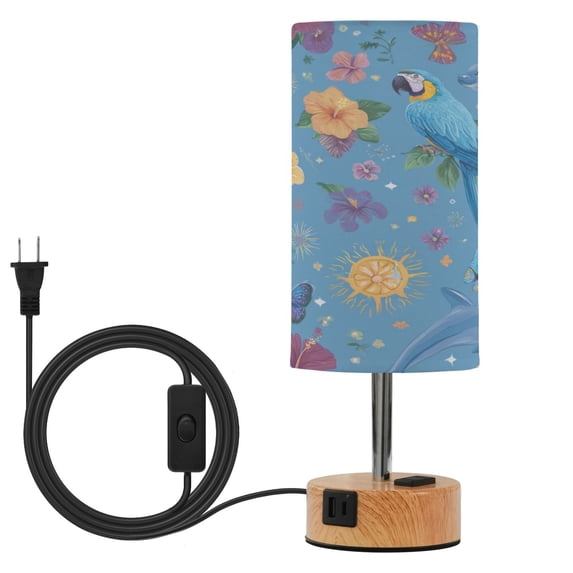 Touch Control Table Lamp with LED Bulb Bedside Lamp for Bedroom Living Room Parrots and Dolphins Pattern
