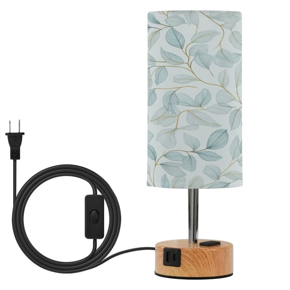 Touch Control Table Lamp with LED Bulb Bedside Lamp for Bedroom Living Room Pastel Mint Green Leaves