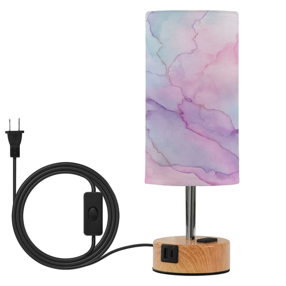 Touch Control Table Lamp with LED Bulb Bedside Lamp for Bedroom Living Room Pastel Pink Marble Texture