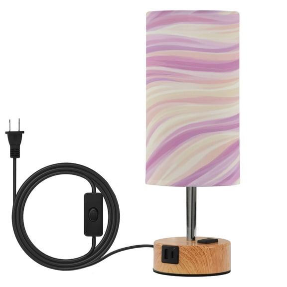 Touch Control Table Lamp with LED Bulb Bedside Lamp for Bedroom Living Room Pastel Pink Wavy Lines
