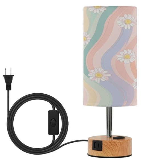Touch Control Table Lamp with LED Bulb Bedside Lamp for Bedroom Living Room Pastel Rainbow Colors Pattern
