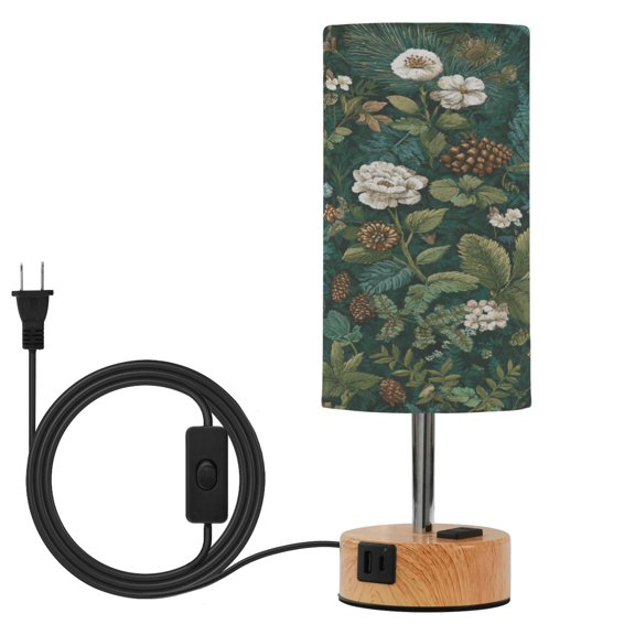 Touch Control Table Lamp with LED Bulb Bedside Lamp for Bedroom Living Room Pine Cones and Mossy Ferns